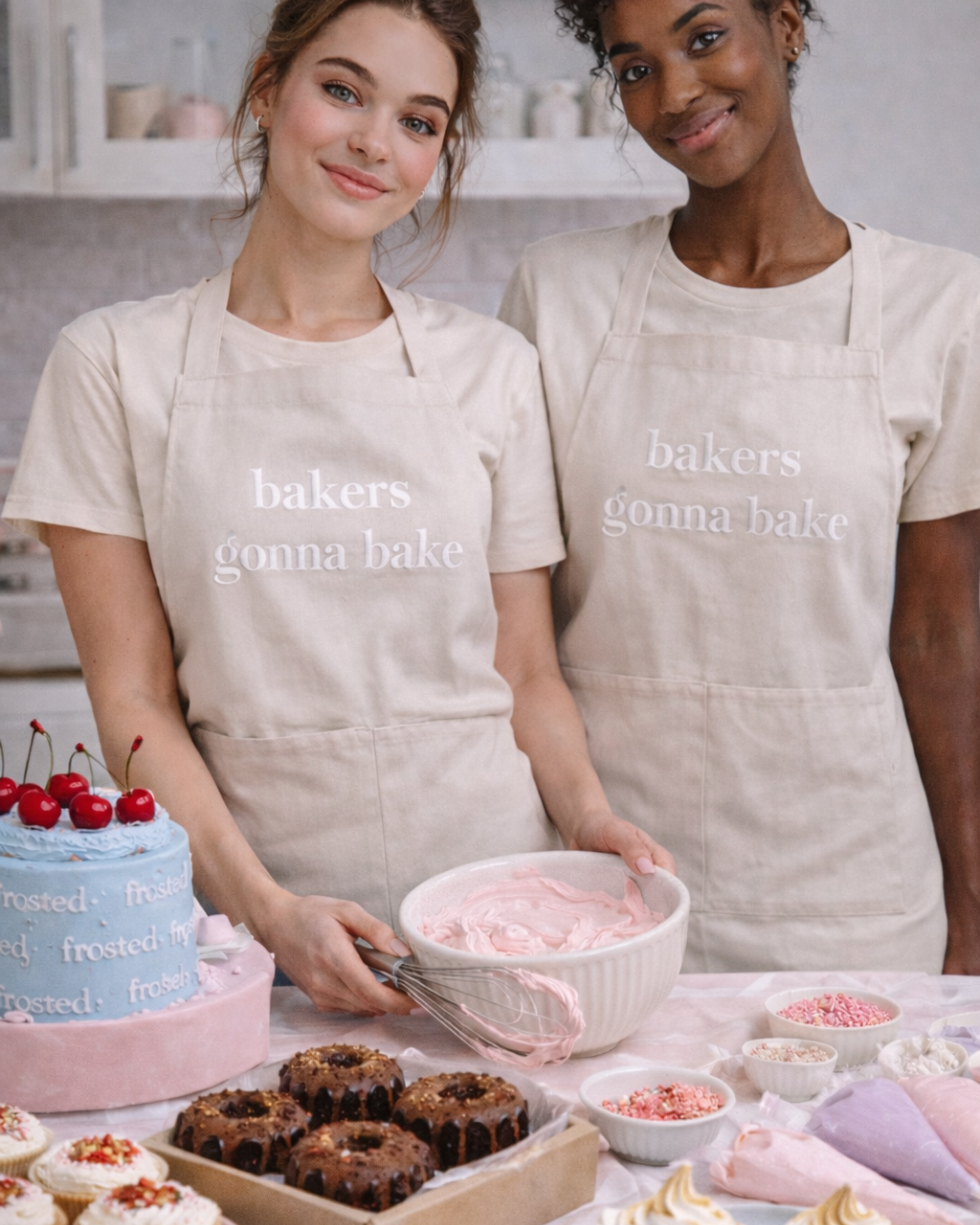 Natural Beige Pure Cotton Apron Bakers Gonna Bake - Adult - Preorder - Frosted Affair Cape Town